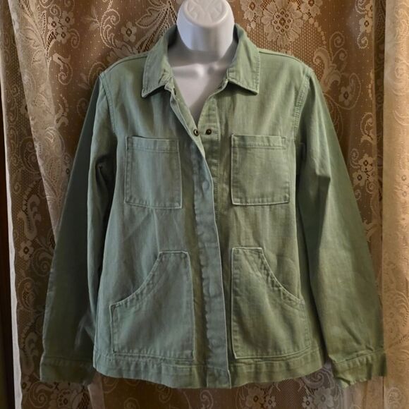 Universal Thread Women's Size XS Green Denim Snap Jacket Pockets - Picture 1 of 10